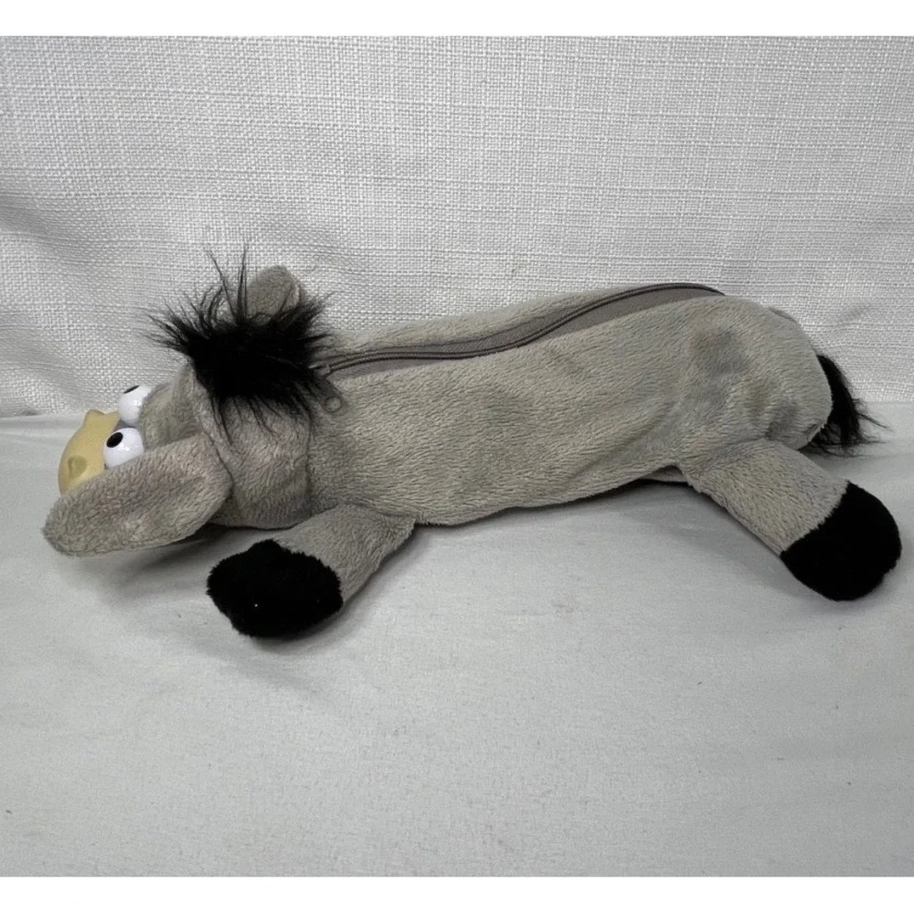 Plush Donkey Pencil Case Grey Fuzzy Stuffed Animal Zipper Pouch School Supplies